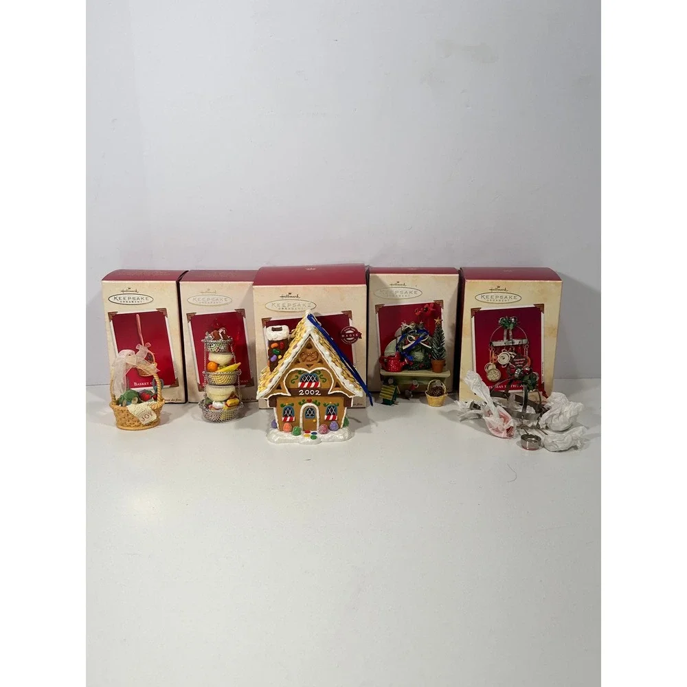 Lot of 5 Hallmark Keepsake Ornaments 2002 2003 Kitchen Garden Gingerbread House